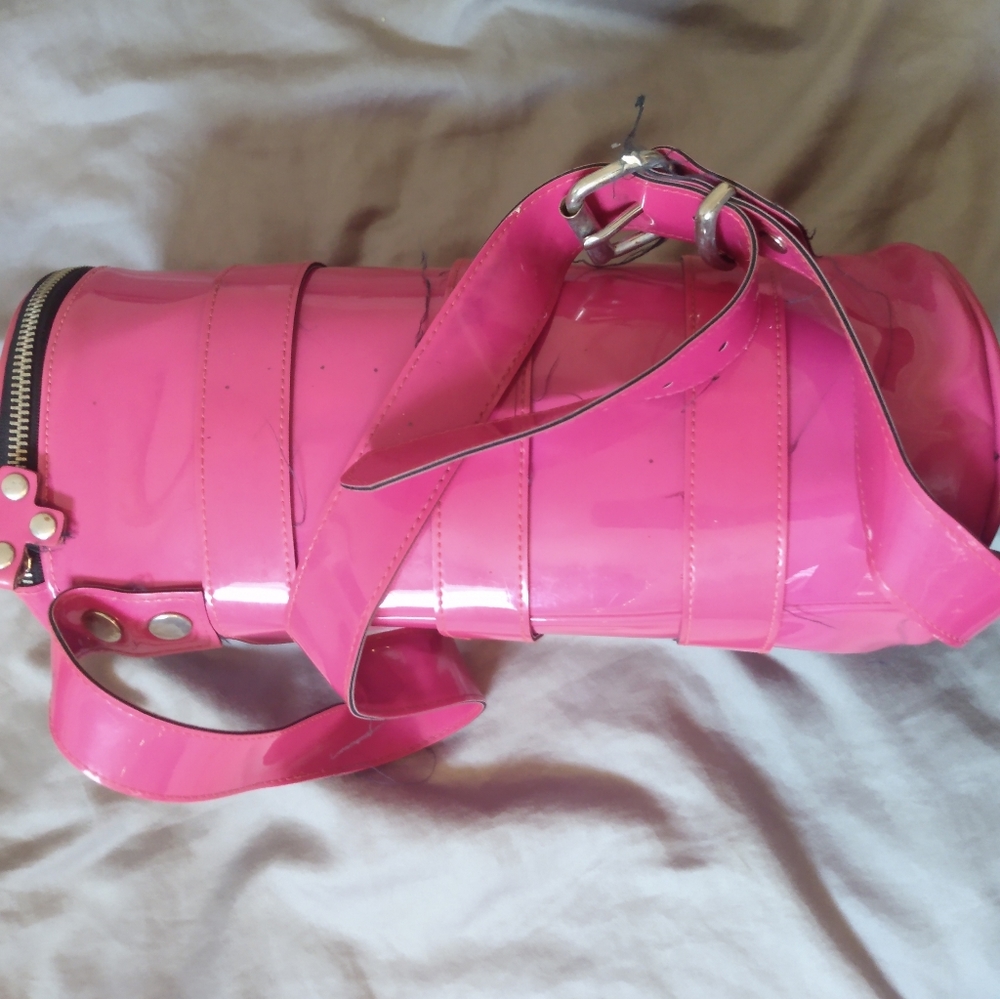 Pink Leather Travel Duffel Bag